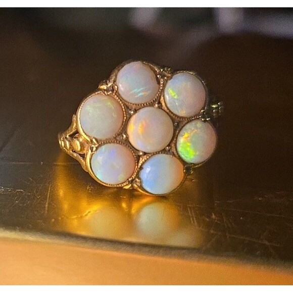10kt Gold Opal Flower Ring - Picture 2 of 7